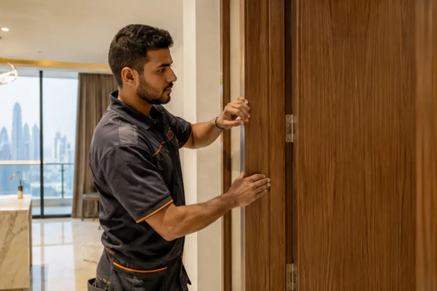 Carpenter working on a modern wooden door