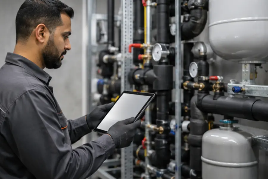 Technician performing a preventive maintenance inspection